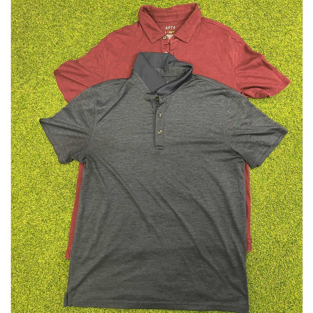 Apt 9 Mens Premier Flex Performance Polo Shirt Bundle 2pk Grey Red‎ Large